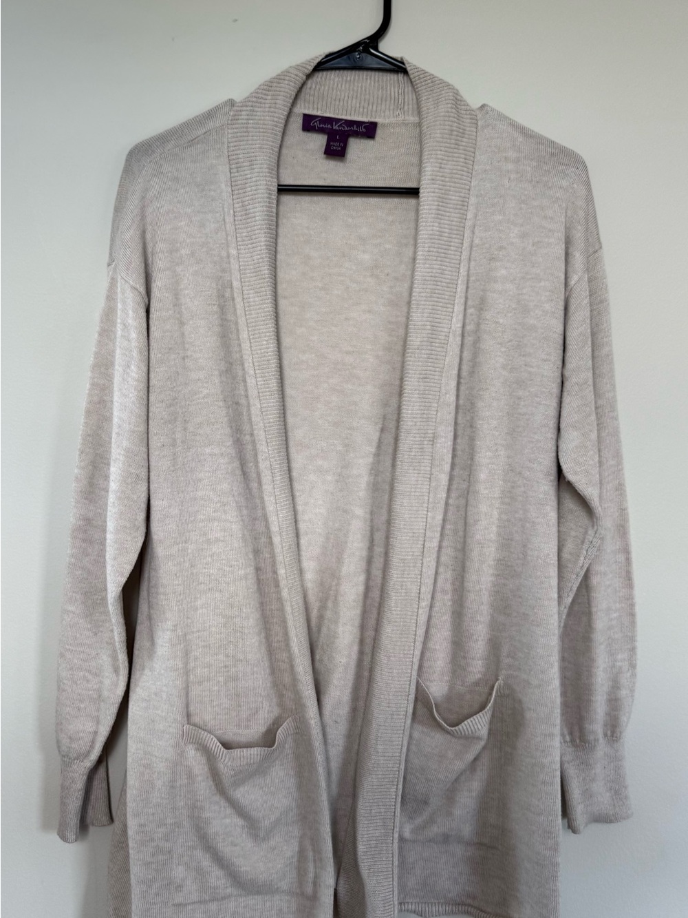 Gloria Vanderbilt Beige Open Front Long Cardigan Sweater Size Large